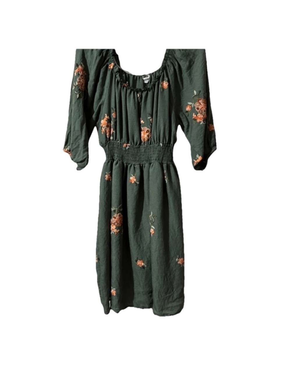 Anthropologie Kindred Olive Green
Women XL Dress Embroidered
Flowers Bohemian